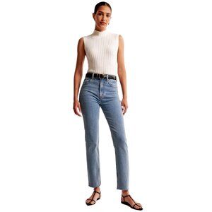 Abercrombie Ultra High Rise Ankle Straight Jean | Medium Wash | Raw Hem | 27 Reg